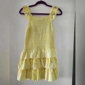 Aqua Yellow Lace Ruffle Kids Dress Girls' Sleeveless Smocked Dress Size 10/12 L